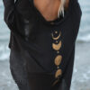chedriel.com Black & Gold Moon Phases Muslin Kimono back